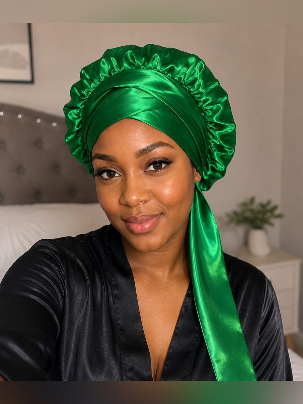 Green Satin Hair Bonnet